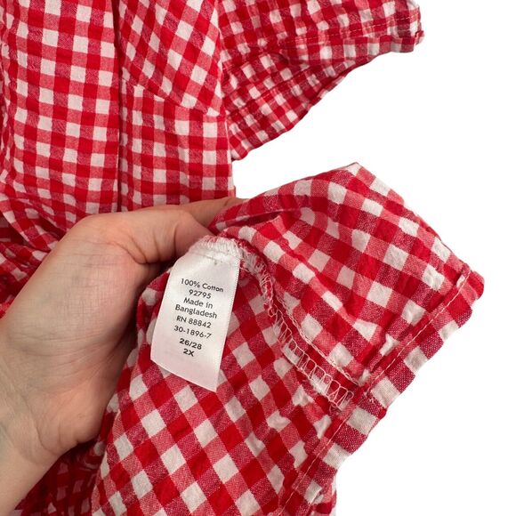 Woman Within Red Plaid 100% Cotton Button Front Blouse Cottage Womens 2x 26/28 - Picture 4 of 6